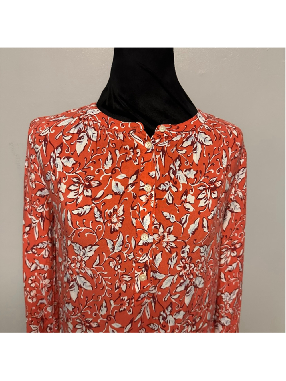 Ann Taylor LOFT Orange White Floral Knee Length Long Sleeve Dress women’s XS - Picture 8 of 8